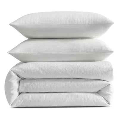 Vera Wang Crinkle Seersucker Solid 3 Piece Duvet Cover Set, Queen In White