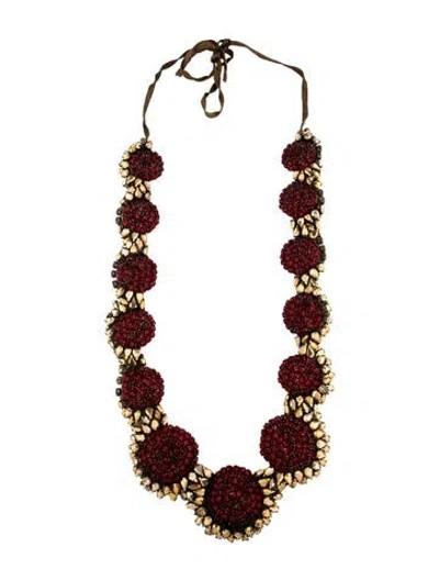 Pre-owned Vera Wang Crystal Flower Necklace, 52" In Gold/red