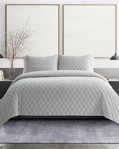 Vera Wang Diamond Velvet Quilt Sham Set Collection Bedding In Silver