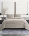 Vera Wang Closeout!  Diamond Velvet Reversible 3 Piece Quilt Set, Queen In Putty