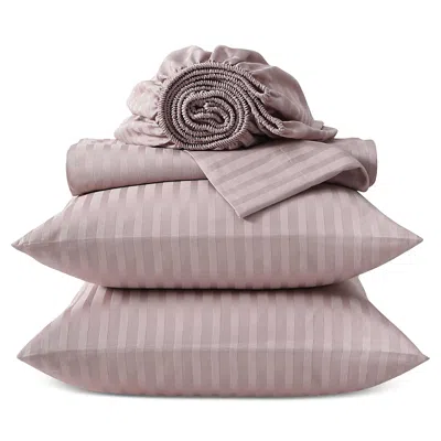 Vera Wang Dobby Stripe 4 Piece Sheet Set, Queen In Pink