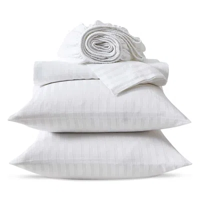 Vera Wang Dobby Stripe 4 Piece Sheet Set, Queen In White