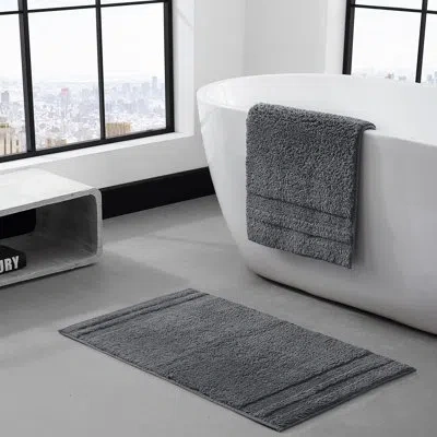 Vera Wang Eden Plush Pile Solid Reversible Cotton White 2 Piece Bath Rug Set In Gray