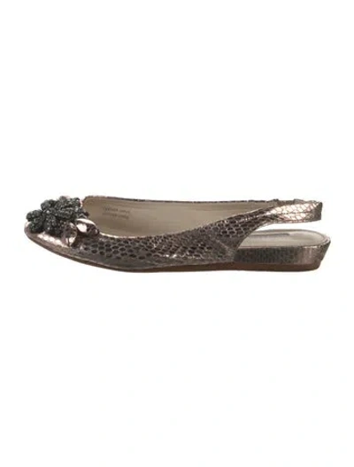 Pre-owned Vera Wang Embossed Leather Slingback Flats
