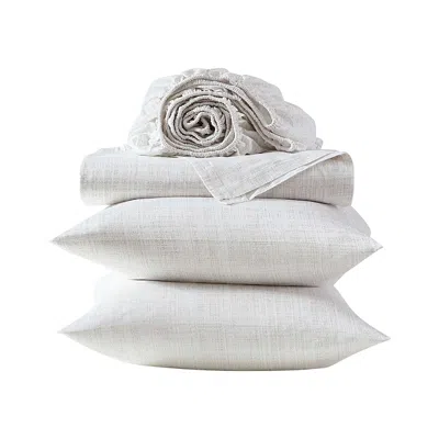 Vera Wang Erased Texture Cotton Sateen 4 Piece Sheet Set, King In White
