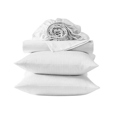 Vera Wang Etched Stripe Cotton Sateen 4 Piece Sheet Set, King In White