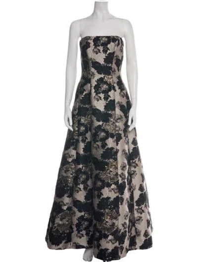 Pre-owned Vera Wang Floral Print Long Dress In Black