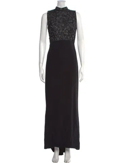 Pre-owned Vera Wang Floral Print Long Dress In Black