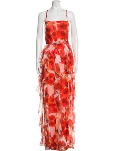Pre-owned Vera Wang Floral Print Long Dress In Orange