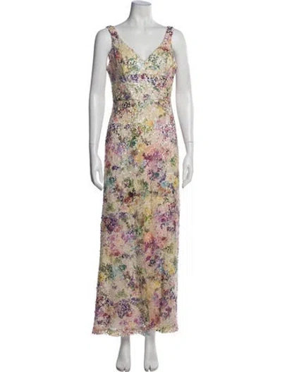 Pre-owned Vera Wang Floral Print Long Dress In Pink