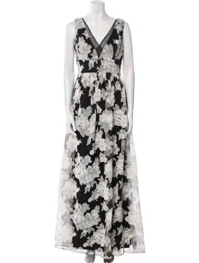 Pre-owned Vera Wang Floral Print Long Dress In White