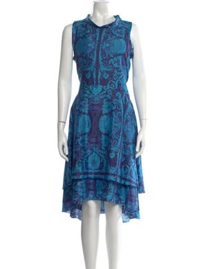 Pre-owned Vera Wang Floral Print Midi Length Dress In Blue