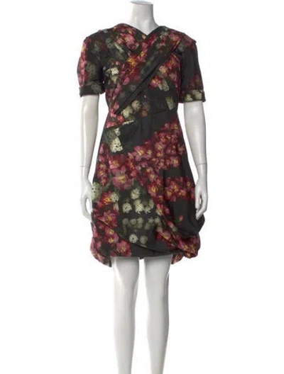 Pre-owned Vera Wang Floral Print Mini Dress In Black