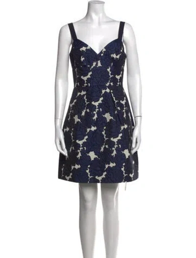 Pre-owned Vera Wang Floral Print Mini Dress In Blue