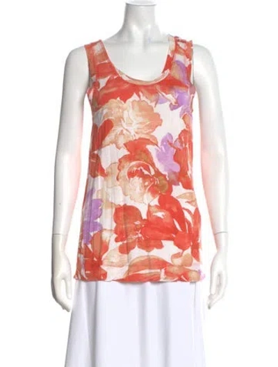 Pre-owned Vera Wang Floral Print Scoop Neck Top In Orange