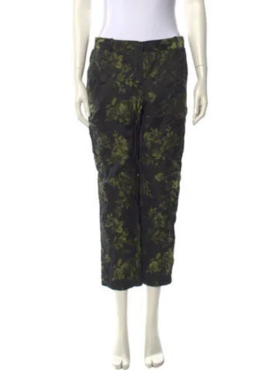 Pre-owned Vera Wang Floral Print Straight Leg Pants In Green
