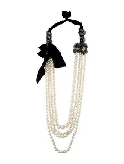 Pre-owned Vera Wang Four Faux Pearl & Crystal Bead Strand Necklace, 50" In Black