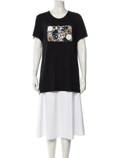 Pre-owned Vera Wang Graphic Print Crew Neck T-shirt In Blue