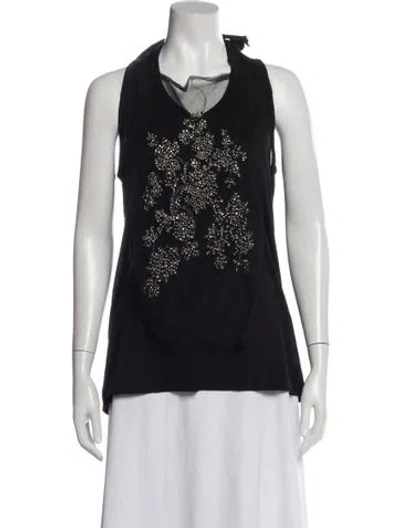 Pre-owned Vera Wang Graphic Print Halterneck Top In Black