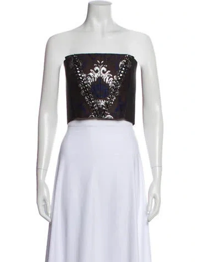 Pre-owned Vera Wang Graphic Print Strapless Crop Top In White