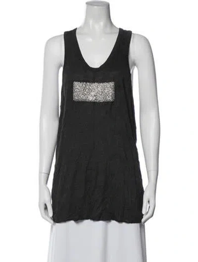 Pre-owned Vera Wang Graphic Print V-neck Top In Grey