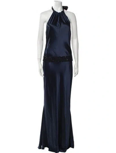 Pre-owned Vera Wang Halterneck Long Dress In Blue
