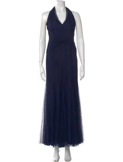 Pre-owned Vera Wang Halterneck Long Dress In Blue