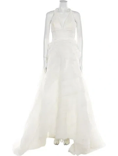 Pre-owned Vera Wang Halterneck Long Dress In Neutral