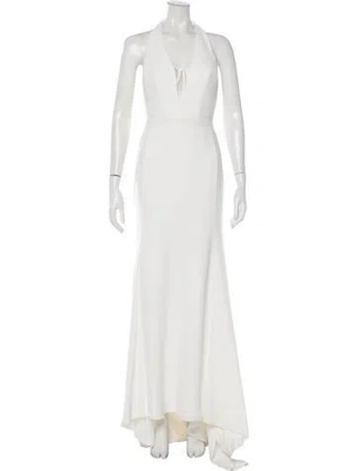 Pre-owned Vera Wang Halterneck Long Dress In Neutral