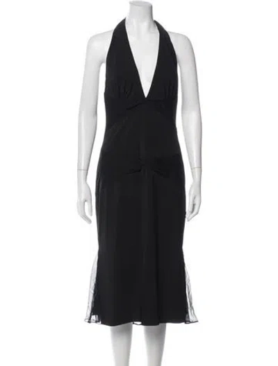 Pre-owned Vera Wang Halterneck Midi Length Dress In Black