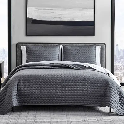 Vera Wang Herringbone Stitch Charcoal Quilt Set, Queen In Gray