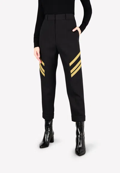 Vera Wang High-waist Tailored Trousers With Contrast Stripe Trims In Black