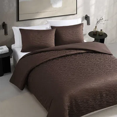Vera Wang Illusion Lines 3 Piece Duvet Cover Set, Queen In Brown