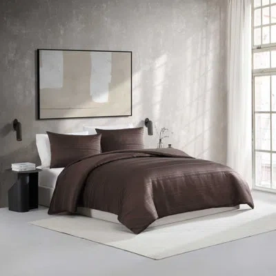Vera Wang Illusion Lines Brown Duvet Cover Set