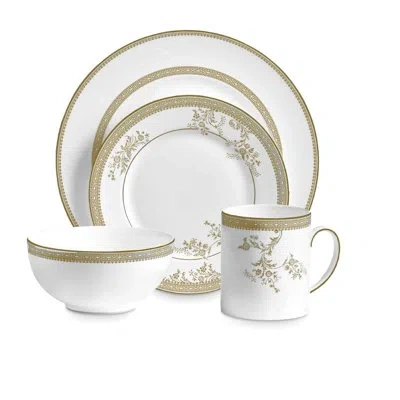Vera Wang Lace Gold 4 Piece Bone China Place Setting Set, Service For 1 In White,gold
