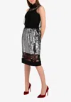 Vera Wang Lace Panel Tulle Sequin Pencil Skirt In Silver
