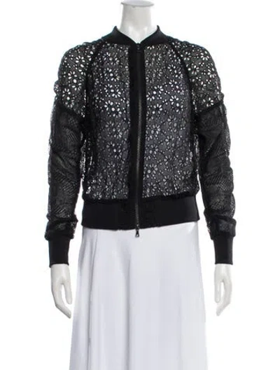 Pre-owned Vera Wang Lace Pattern Bomber Jacket In Black