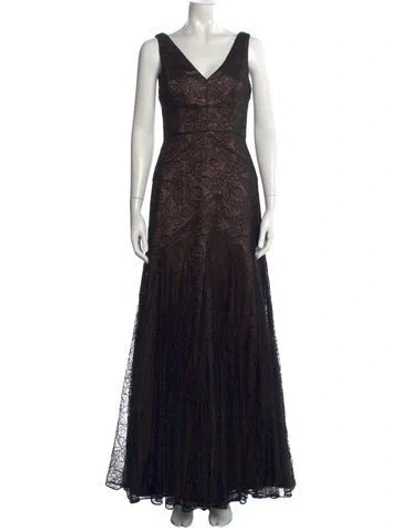 Pre-owned Vera Wang Lace Pattern Long Dress In Black