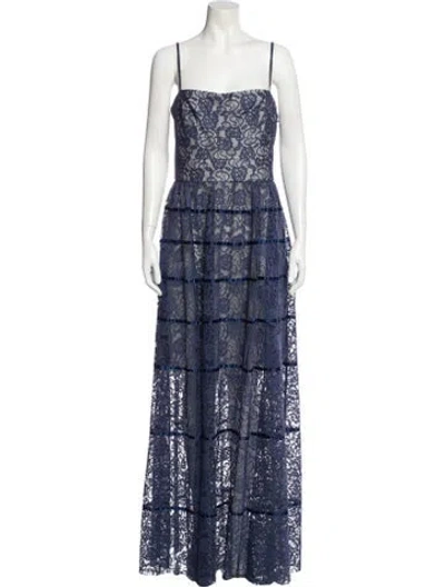 Pre-owned Vera Wang Lace Pattern Long Dress In Blue