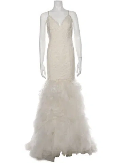 Pre-owned Vera Wang Lace Pattern Long Dress In Neutral