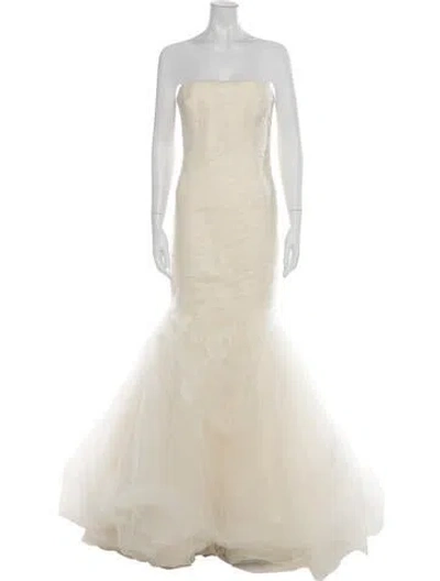 Pre-owned Vera Wang Lace Pattern Long Dress In Neutral