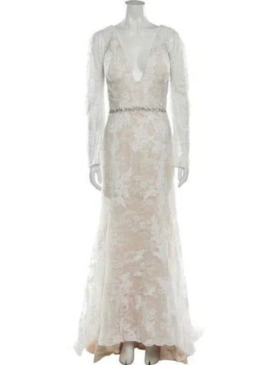 Pre-owned Vera Wang Lace Pattern Long Dress In White