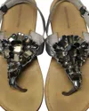 Vera Wang Lavender Rhinestone T Bar Flat Sandals In Silver Leather In Silver