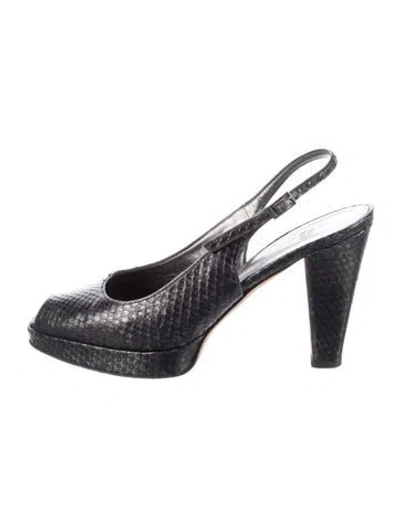 Pre-owned Vera Wang Leather Animal Print Slingback Pumps In Black