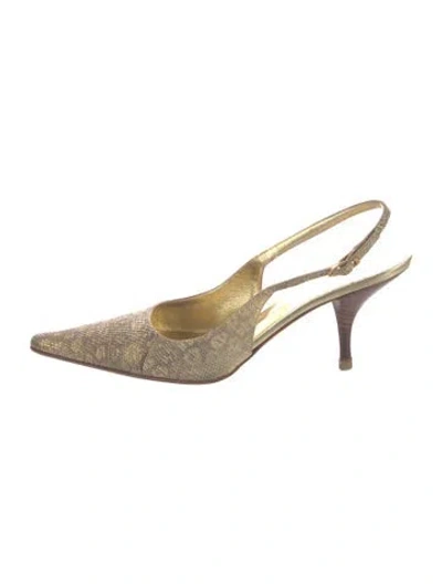 Pre-owned Vera Wang Leather Animal Print Slingback Pumps In Gold