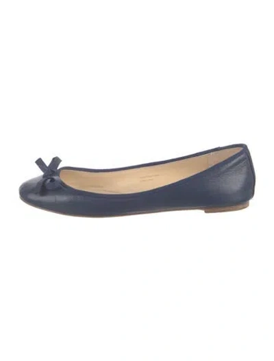 Pre-owned Vera Wang Leather Bow Accents Ballet Flats In Blue