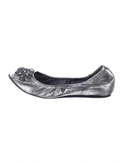 Pre-owned Vera Wang Leather Crystal Embellishments Ballet Flats