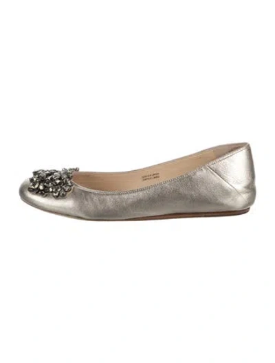 Pre-owned Vera Wang Leather Crystal Embellishments Ballet Flats