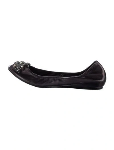 Pre-owned Vera Wang Leather Crystal Embellishments Ballet Flats In Metallic/purple