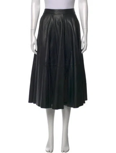 Pre-owned Vera Wang Leather Midi Length Skirt In Black